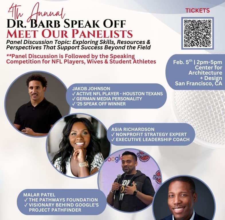 Share this event 4th Annual Dr. Barb Speak Off Speaking Competition for NFL Players & Wives poster