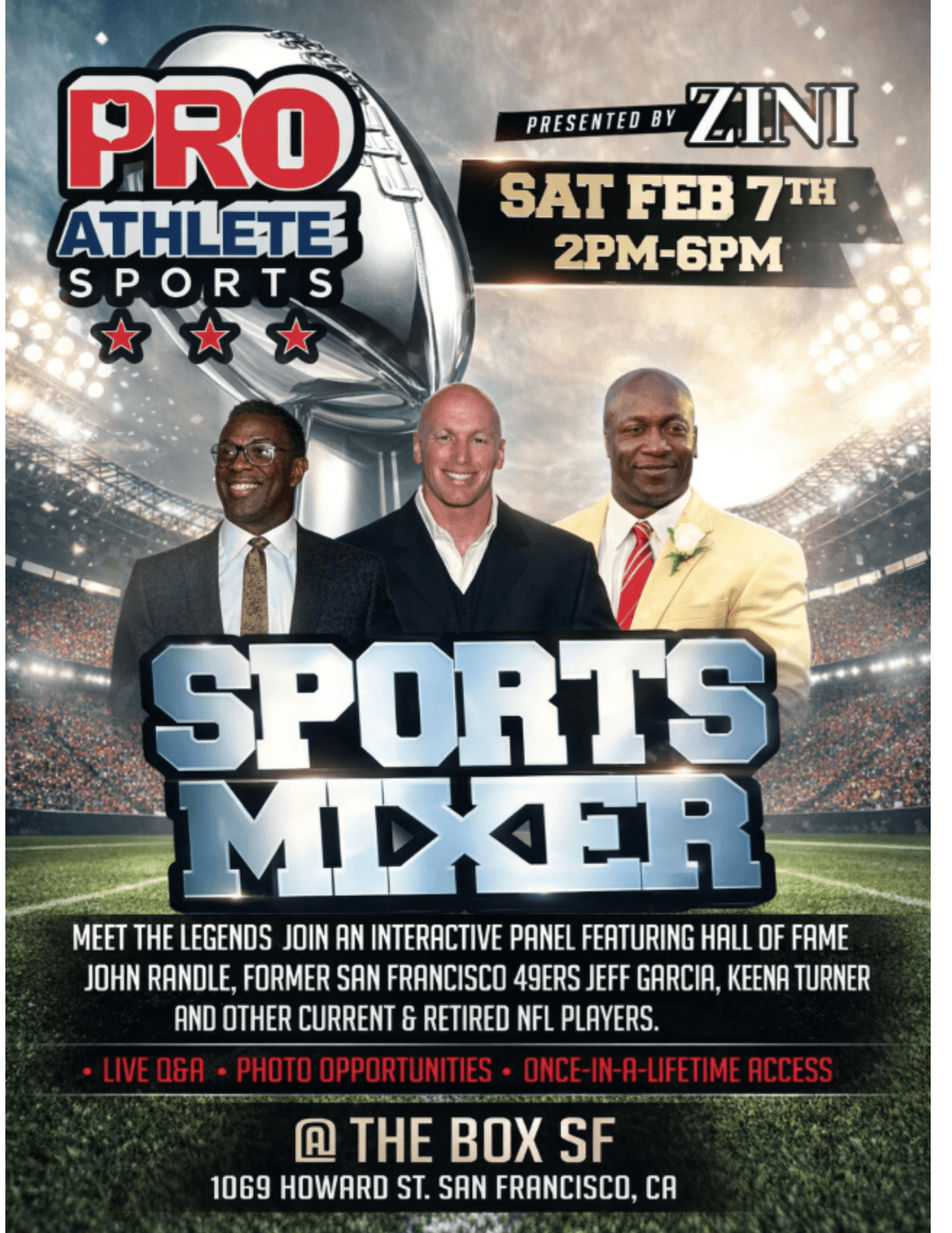Interactive Panel Features John Randle, Jeff Garcia, and Keena Turner in Rare Fan Access Event NFL Hall of Famers Host Exclusive Sports Mixer Connecting Legends with Bay Area Community poster